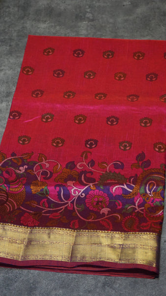 Semi Pattola Saree Kalamkari Print Pink