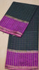 Pure Dupion Silk Saree Checks - Green with Purple Border thumbnail