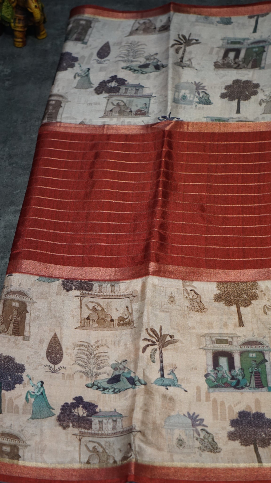 Semi Printed Silk Saree - Red