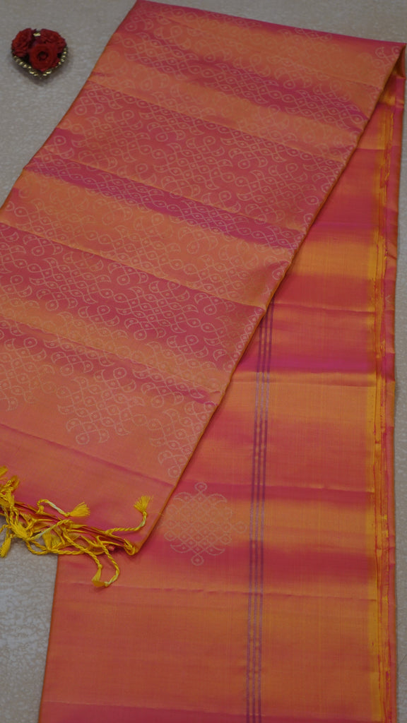 Soft Silk Saree Kolam Design - Peach & Orange Blend