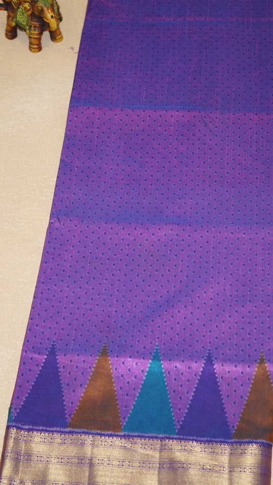 Semi Pattola With Temple Border - Violet