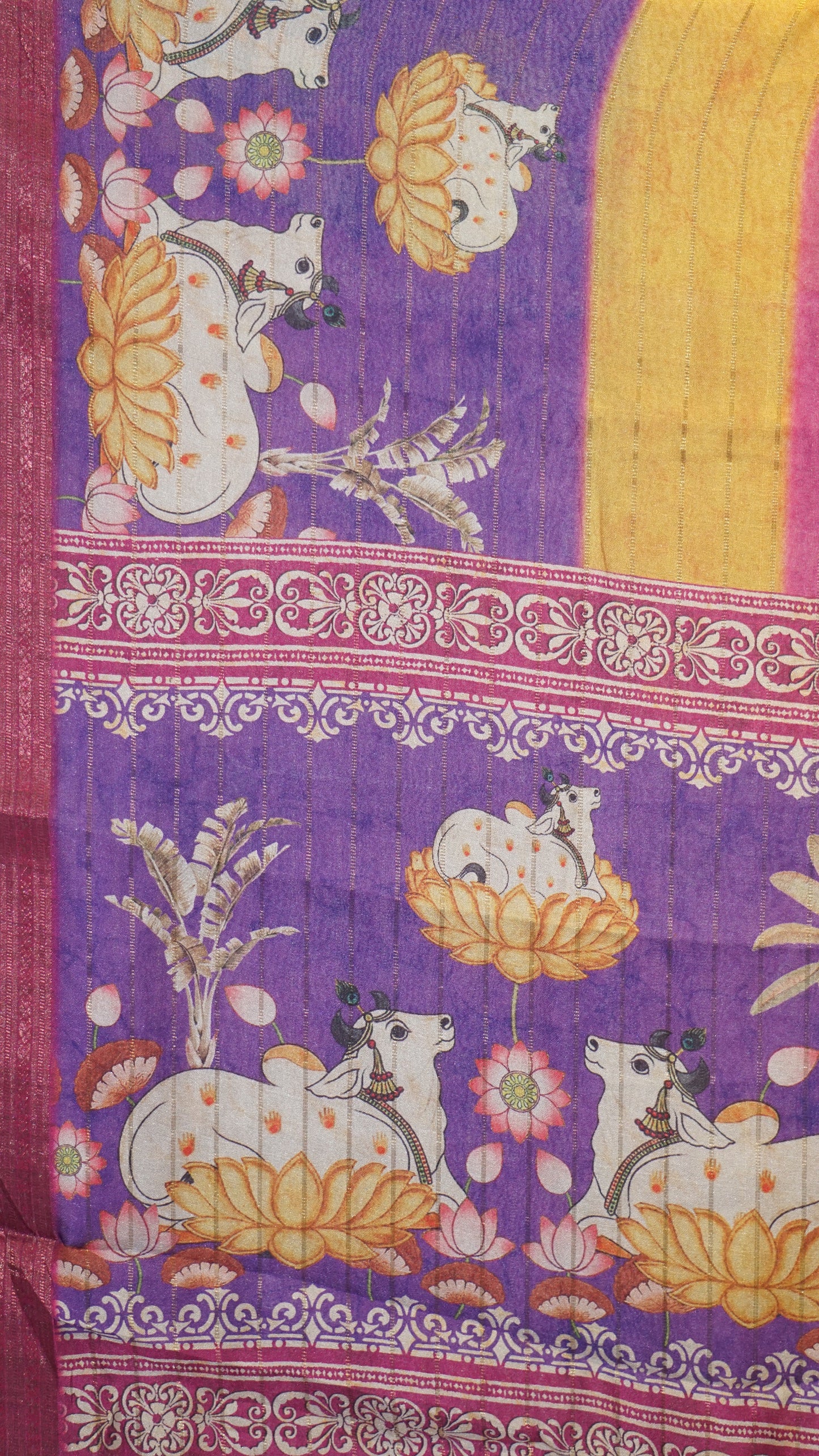 Shiffon Saree Pichwai Print Lavendar to Pink