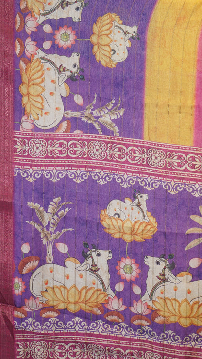 Shiffon Saree Pichwai Print Lavendar to Pink