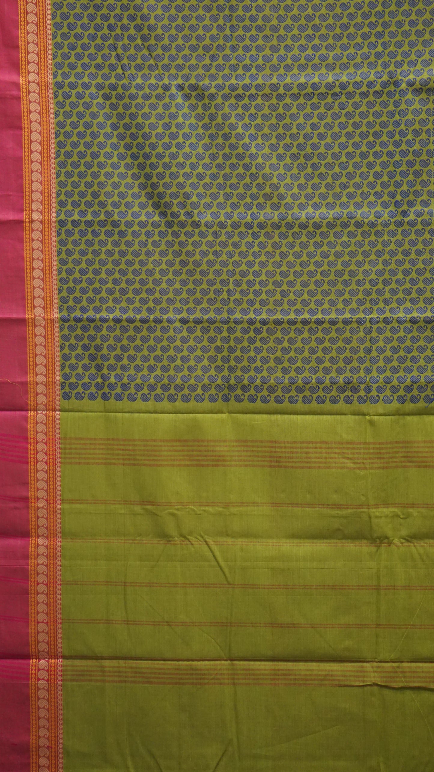 Kanchi Cotton Saree - Light Green with Pink Border