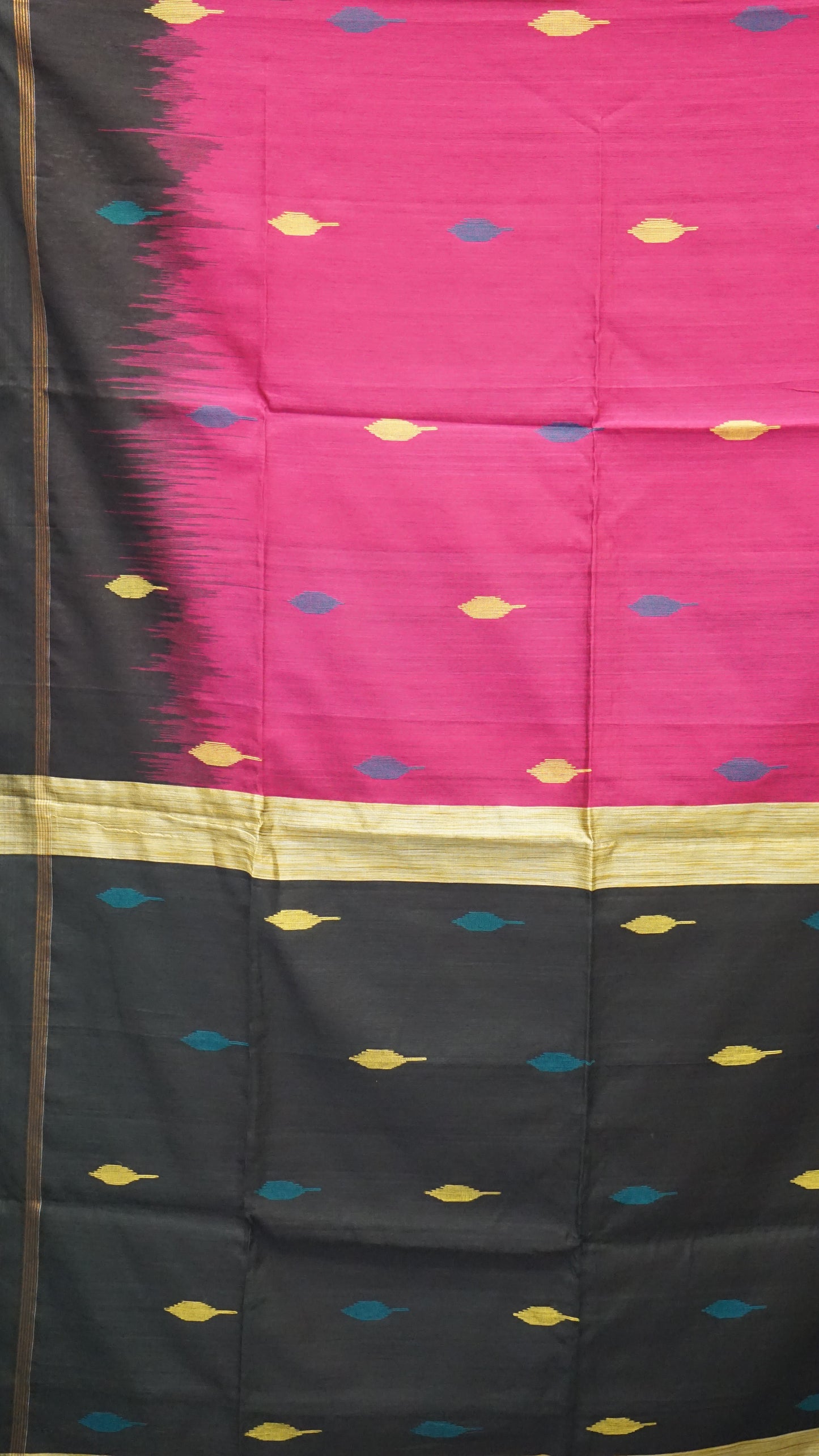 Handloom Cotton Saree - Dark Pink & Black