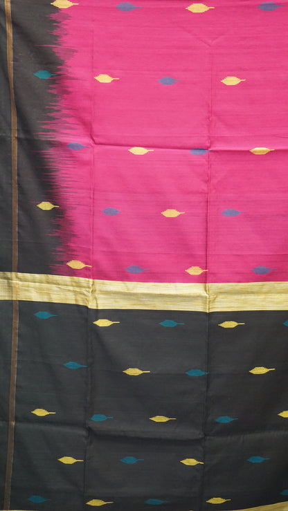 Handloom Cotton Saree - Dark Pink & Black