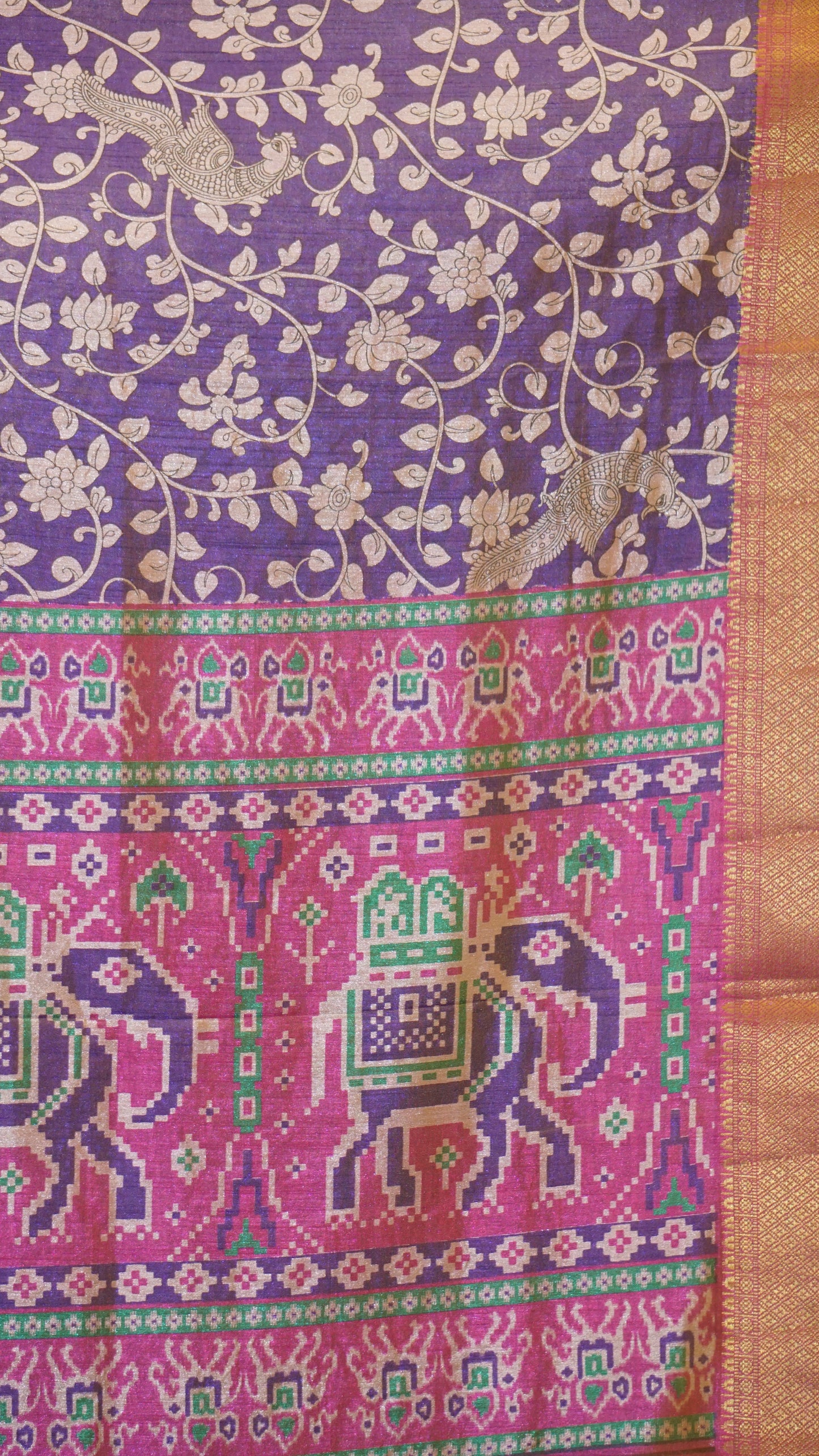 Semi Pattola Saree Kalamkari Print - Lavender