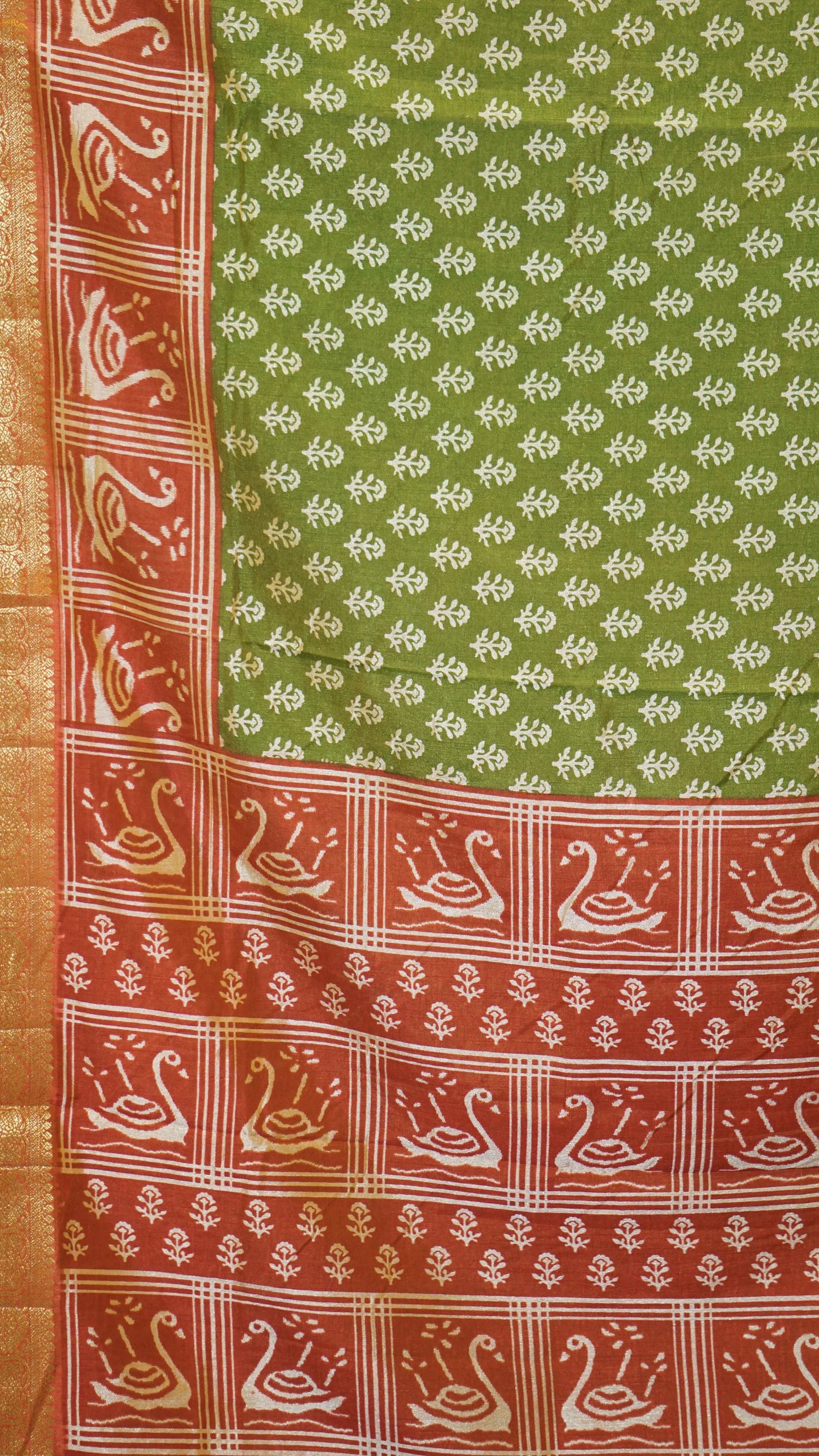 Semi Pattola With Swan Print Border - Green