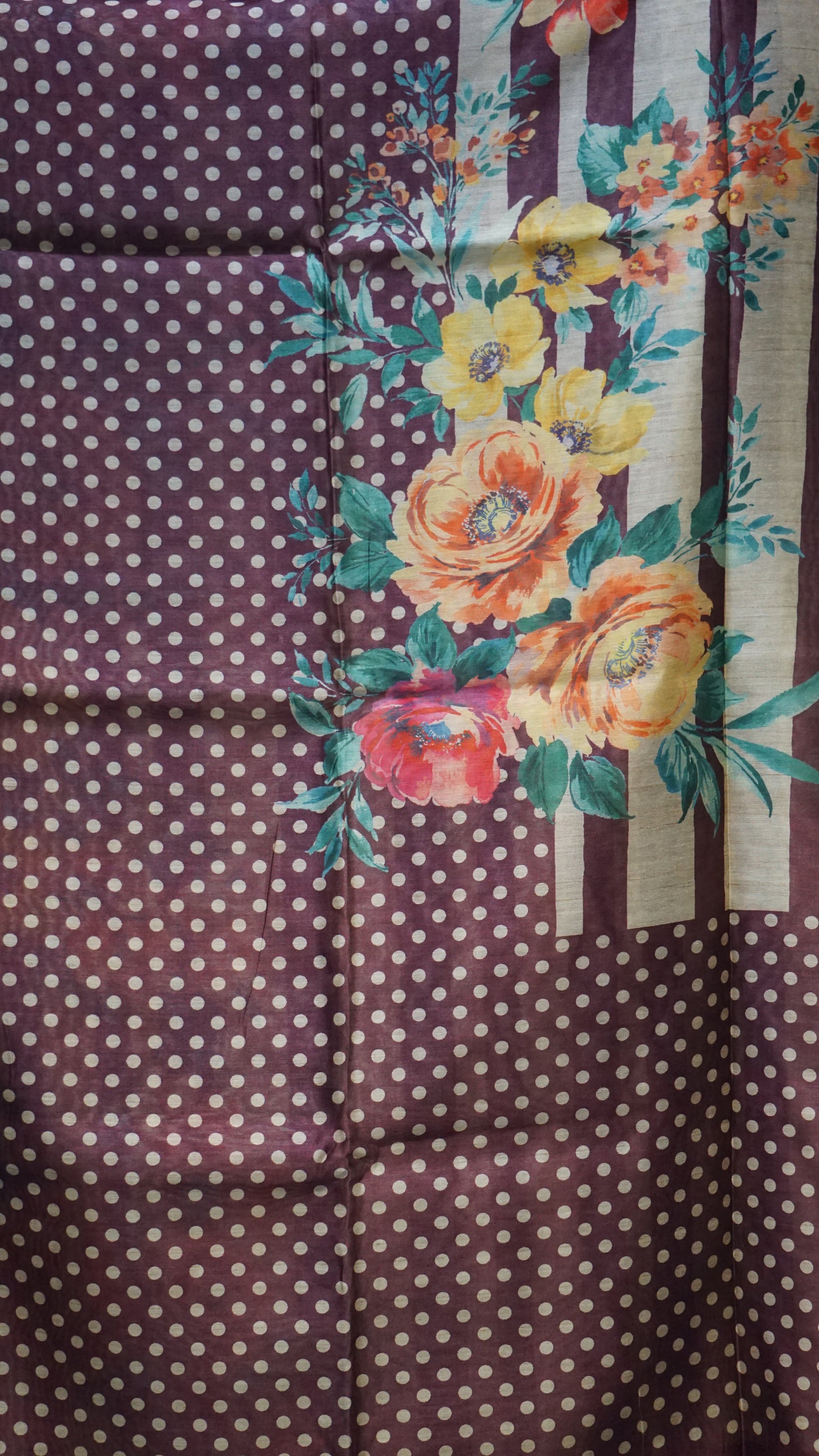 Gicha Tussar Saree Phulwari Design Wine