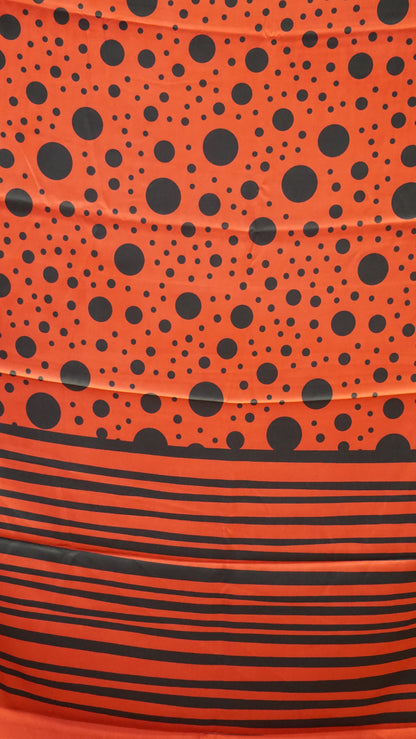 Modal Satin Saree - Red With Black Polka Dots