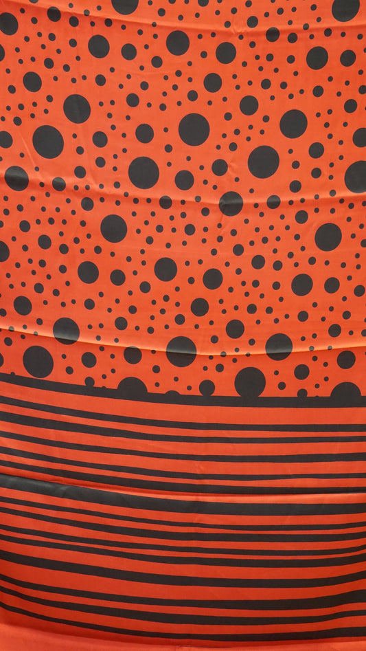 Modal Satin Saree - Red With Black Polka Dots