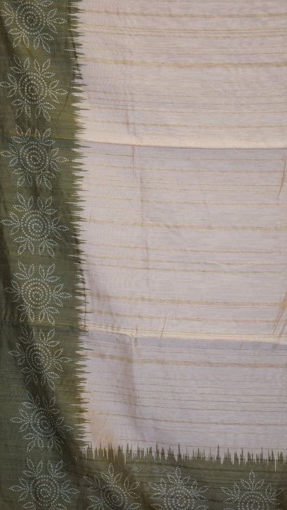 Semi Tussar Saree - Sandal & Green