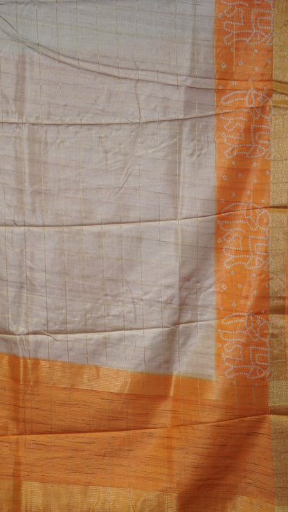Korean Tussar Saree Mohini Print Orange