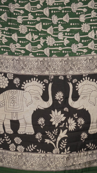 Malai Cotton Saree Pichwai Print Green