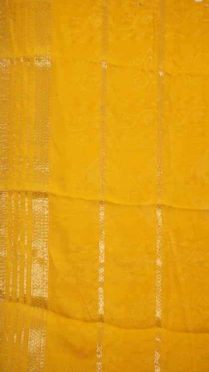 Shiffon Saree Flamingo Design - Mustard Yellow