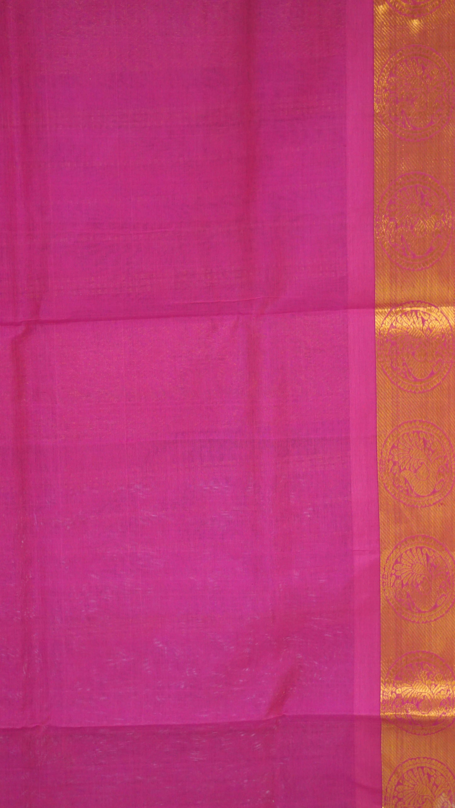 Silk Cotton Saree - Green & Dark Pink