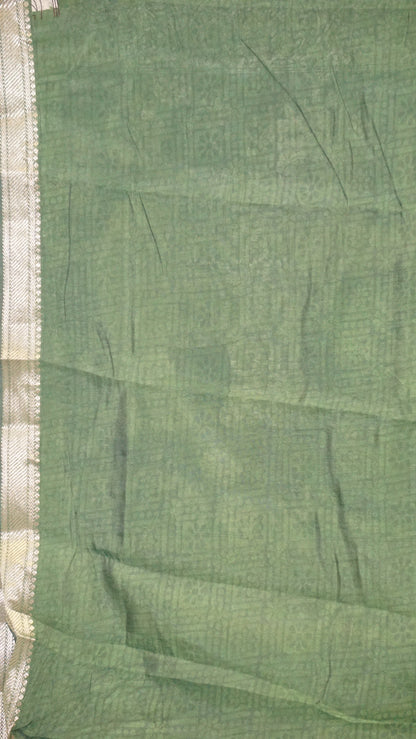 Malai Cotton Saree Pichwai Print Green