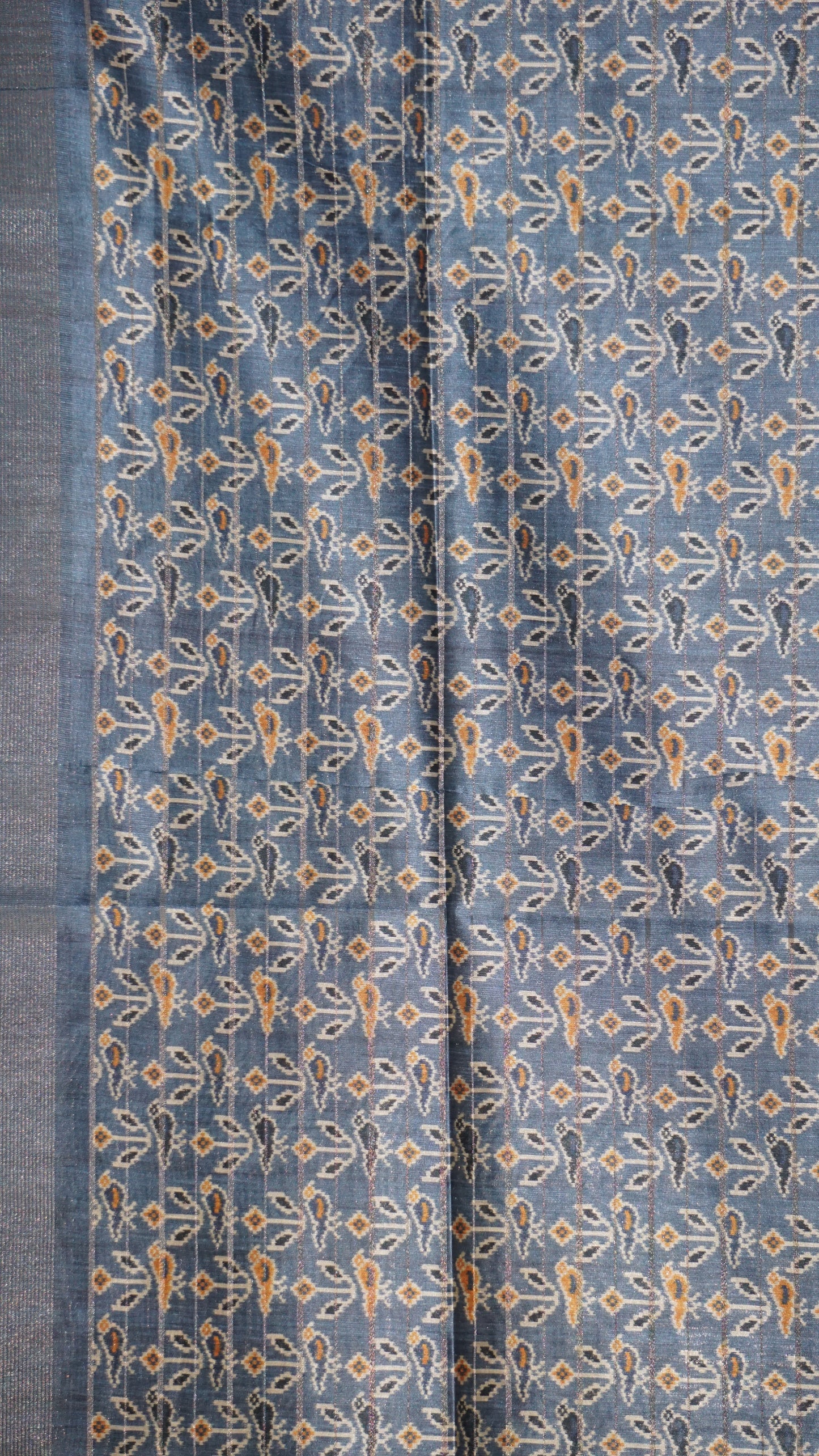 Semi Tussar Saree With Patola Print Greyish Blue