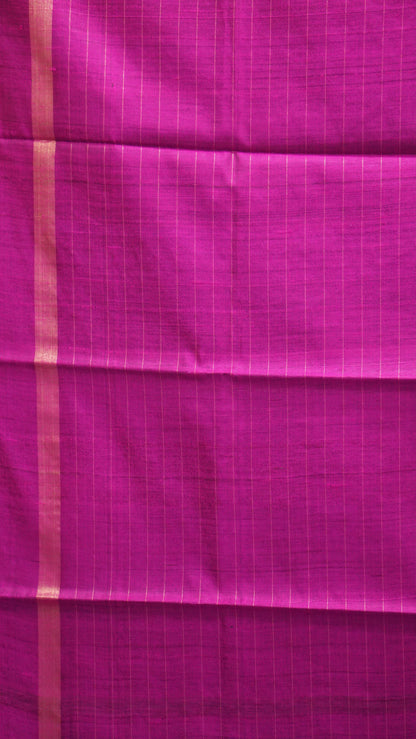 Pure Dupion Silk Saree Checks - Green with Purple Border
