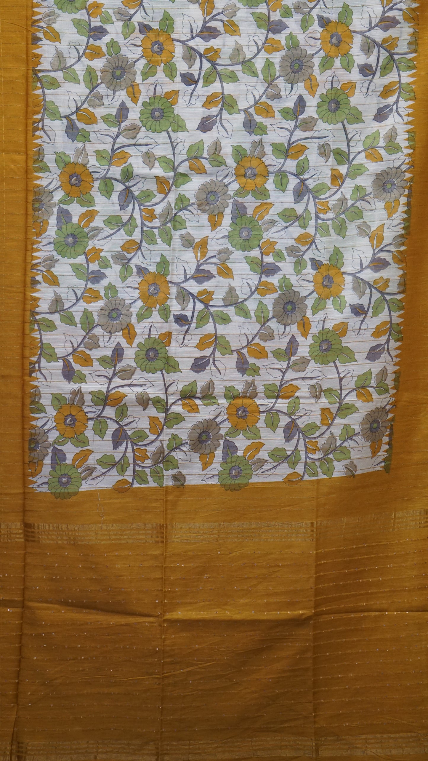 Bhagalpur Tussar Saree Kalamkari Print - Mustard Yellow