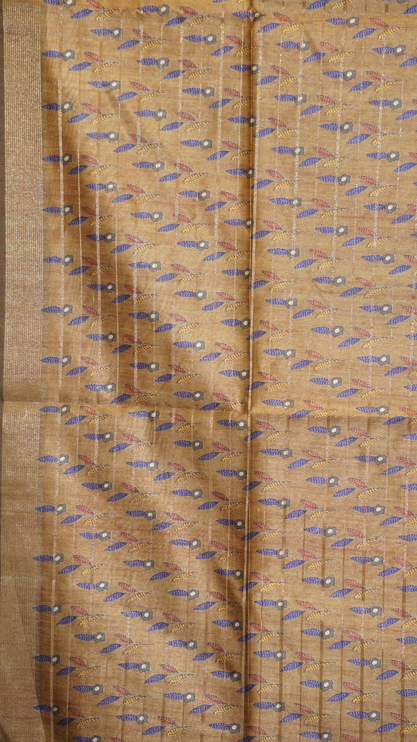 Semi Tussar Saree With Deer Border - Golden