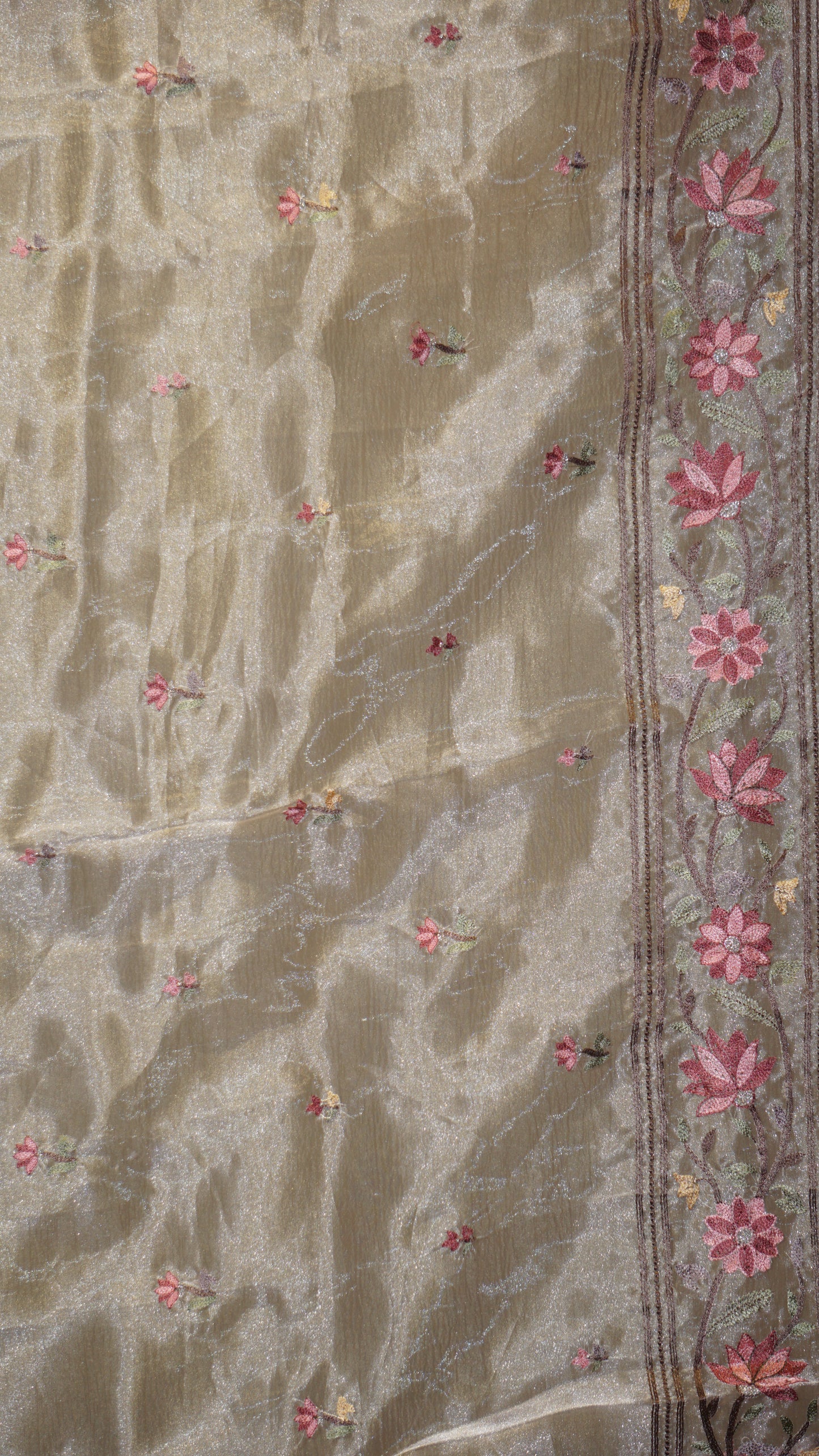 Semi Tussar Saree Crushed With Tissue Border Yellow
