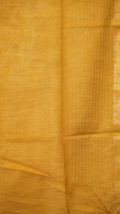 Bhagalpur Tussar Saree Kalamkari Print - Mustard Yellow
