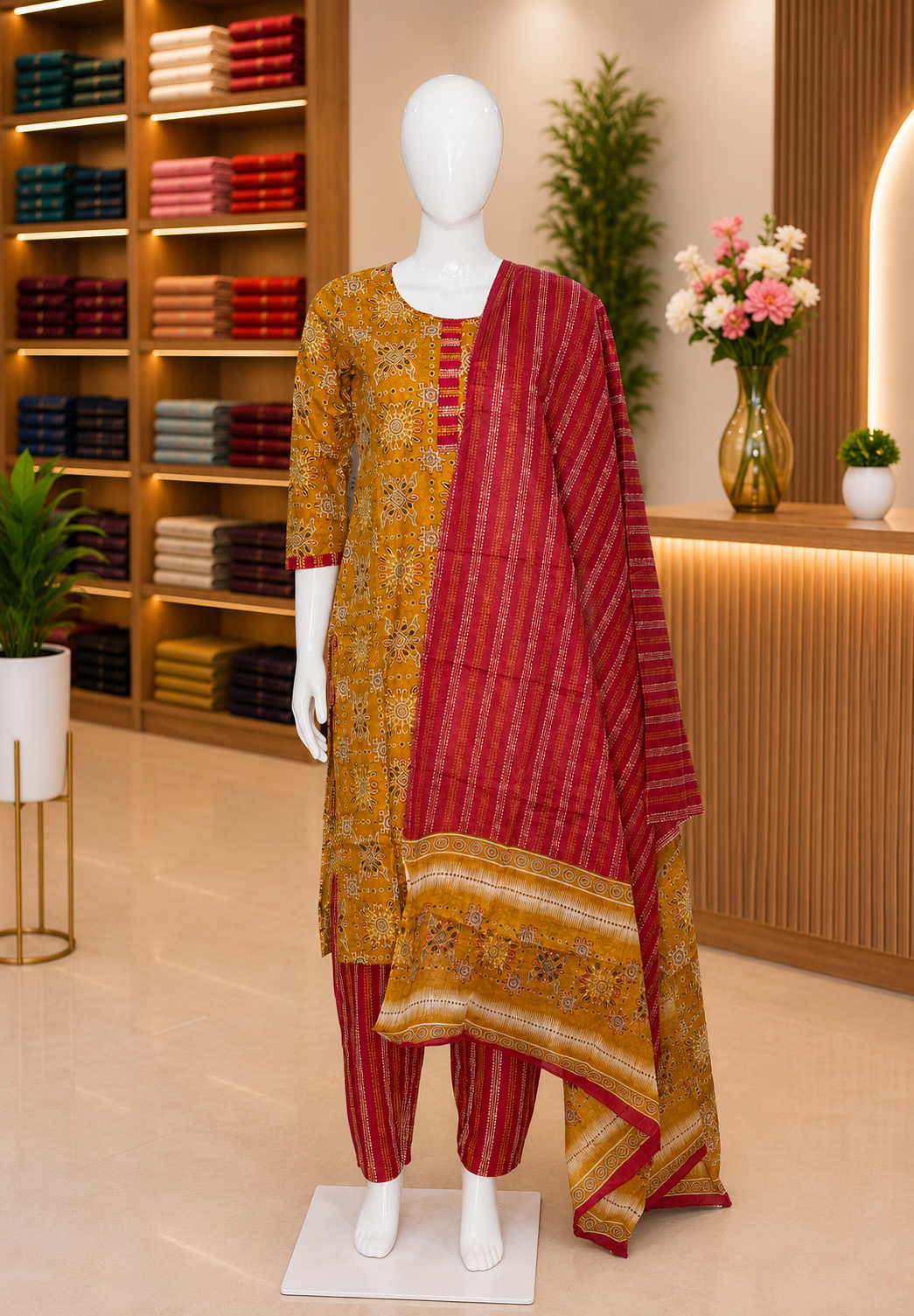 3Pc Salwar Suit with Ajrakh Print