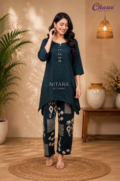 Short Cord Set with Classic Ikat Palazzo