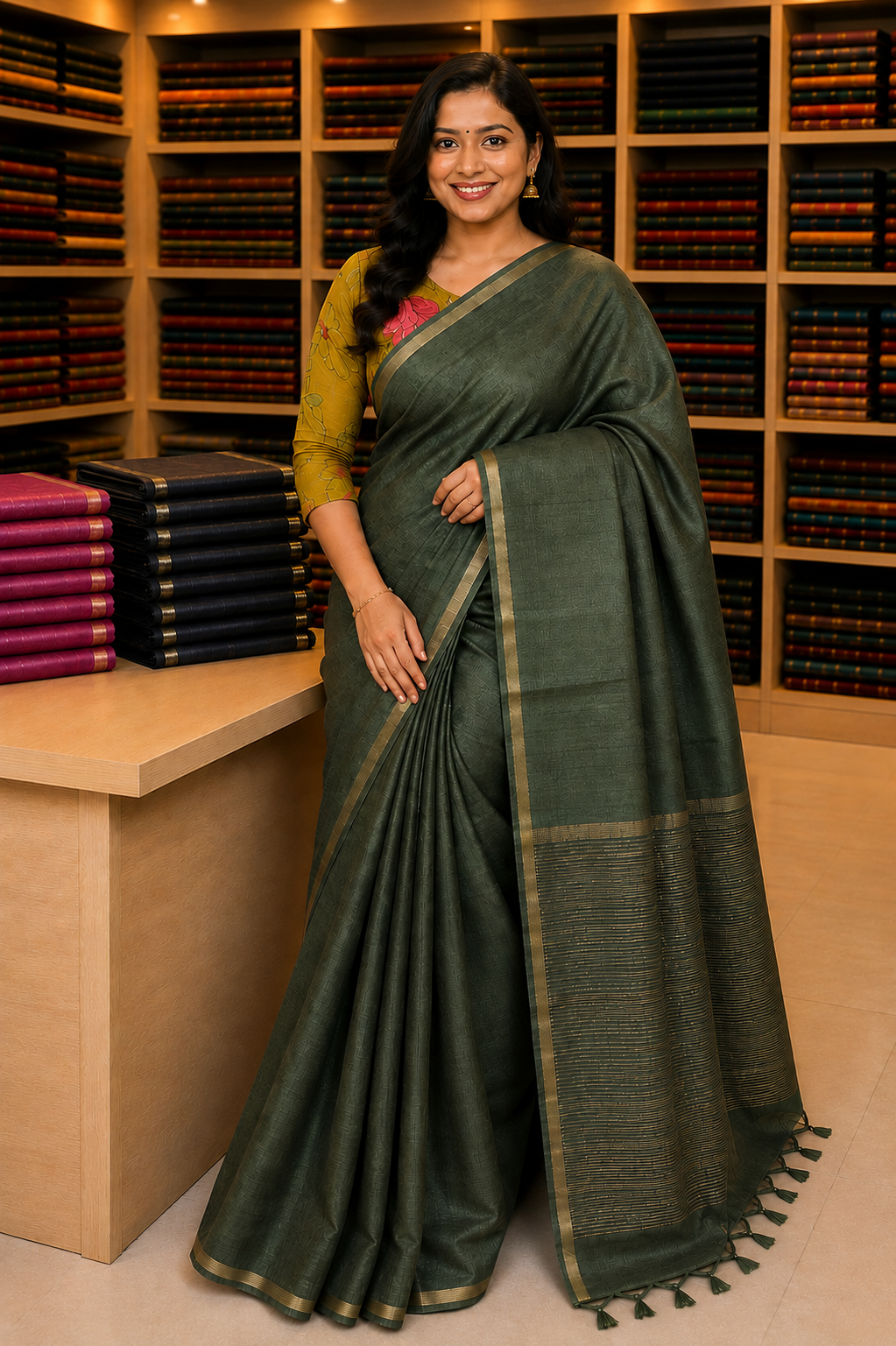 Matka Tussar Saree- Sage Green with Small Border