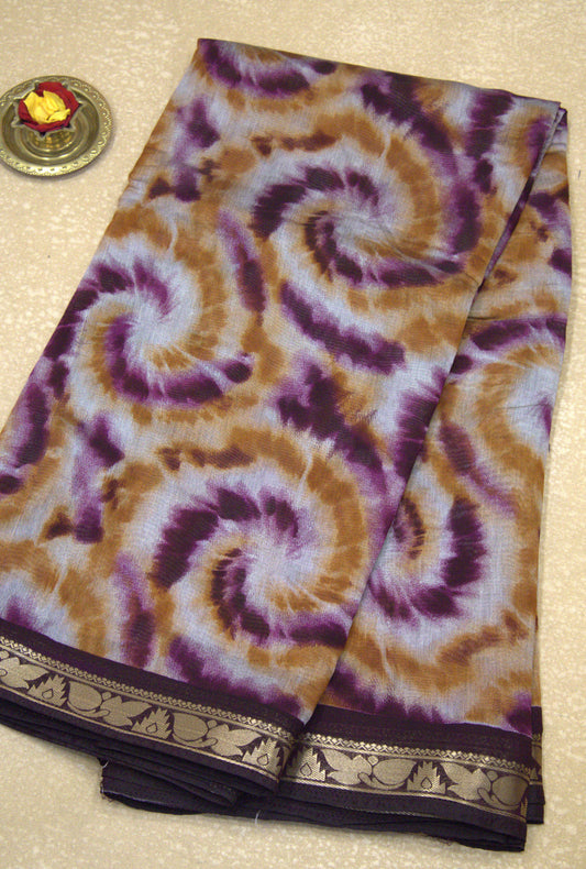 Malai Cotton With Shibori Print-Orange Purple
