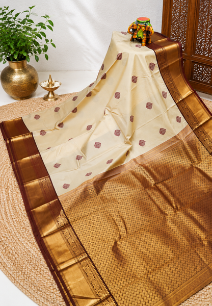 Semi Silk Saree-Beige with Contrast Zari Border