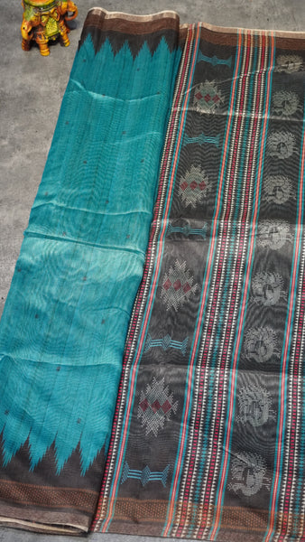 Gicha Tussar Saree Blue - Black