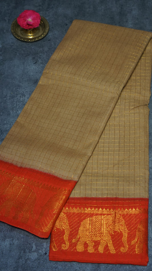 Sungudi Cotton Saree Checks Sandal - Red
