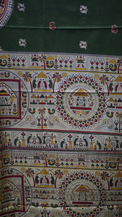 Semi Linen Kalamkari Saree Green