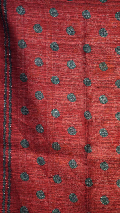 Jute Cotton Saree Kalamkari Print Green