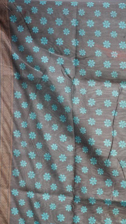 Gicha Tussar Saree Blue - Black