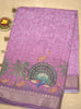 Semi Chanderi Saree Peacock Print-Pink thumbnail