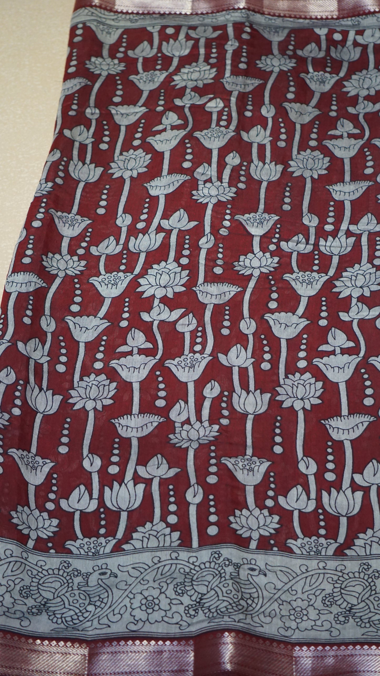 Malai Cotton Saree Pichwai Print Red