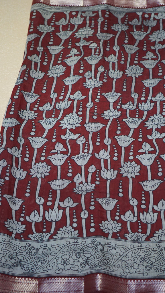 Malai Cotton Saree Pichwai Print Red