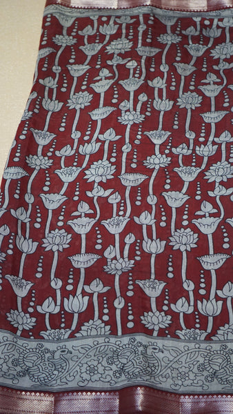 Malai Cotton Saree Pichwai Print Red