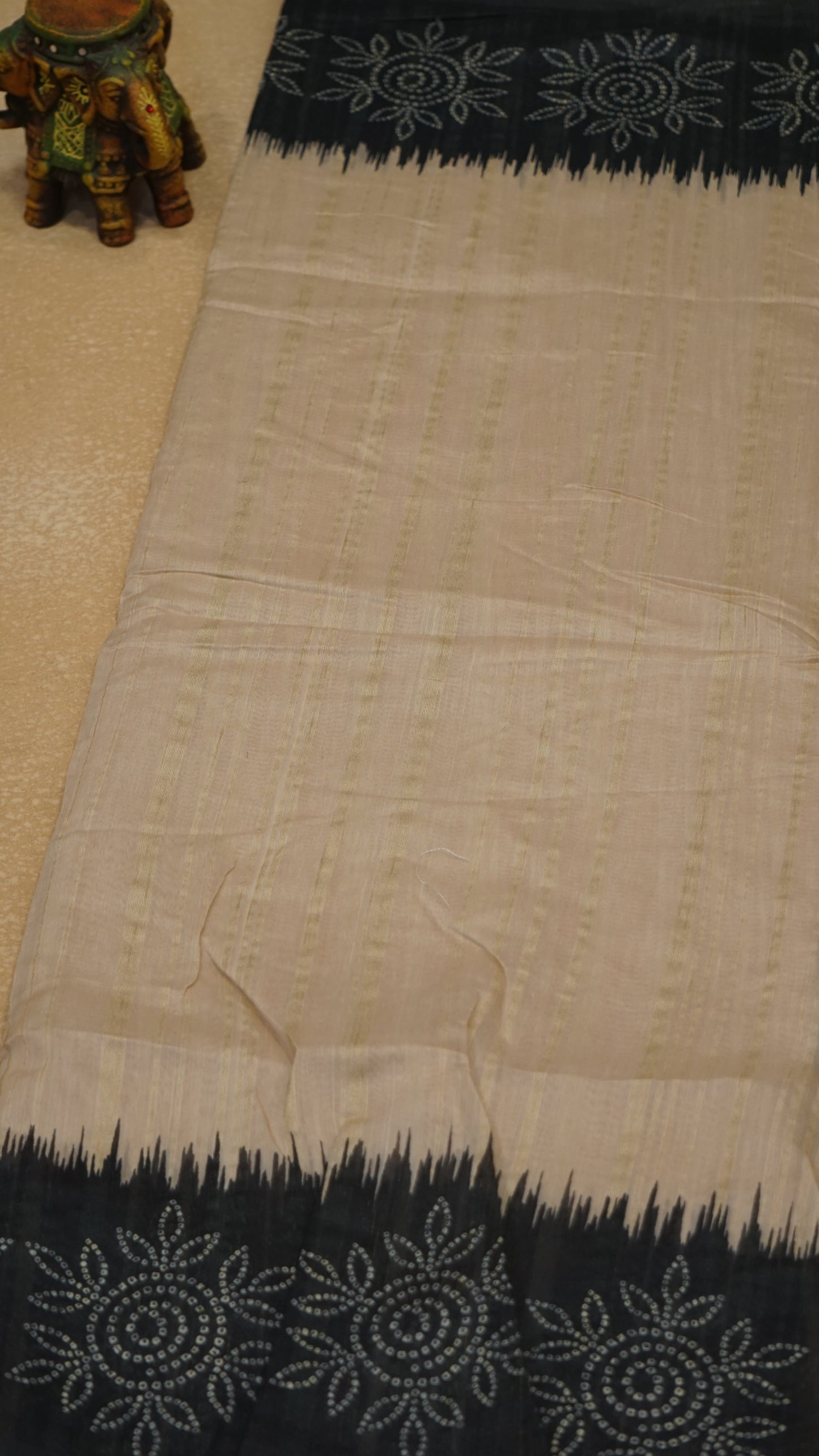 Semi Tussar Saree - Sandal & Black