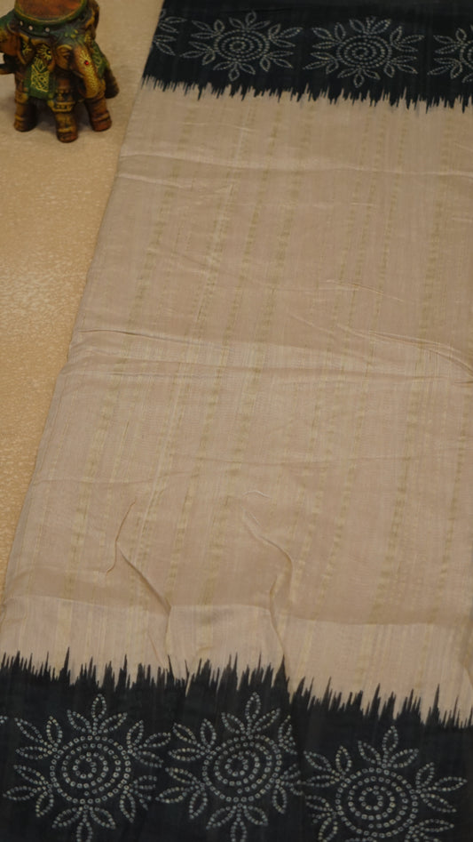 Semi Tussar Saree - Sandal & Black