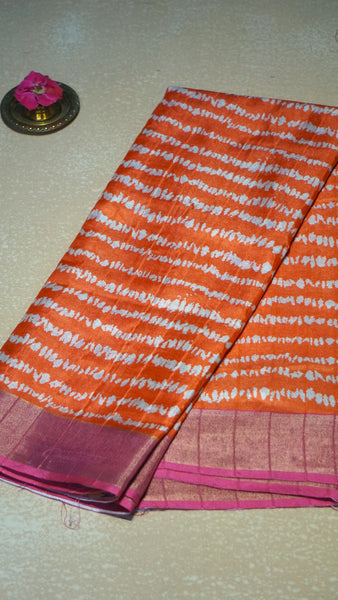 Semi Tussar Saree - Orange