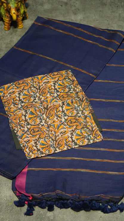 Handloom Cotton Saree Navy Blue