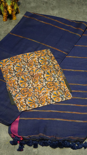 Handloom Cotton Saree Navy Blue