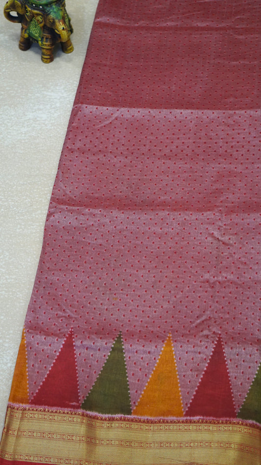Semi Pattola With Temple Border - Red