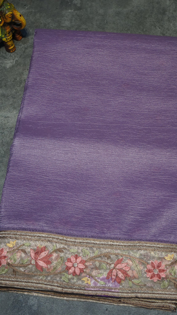 Semi Tussar Saree Crushed With Tissue Border Lavender
