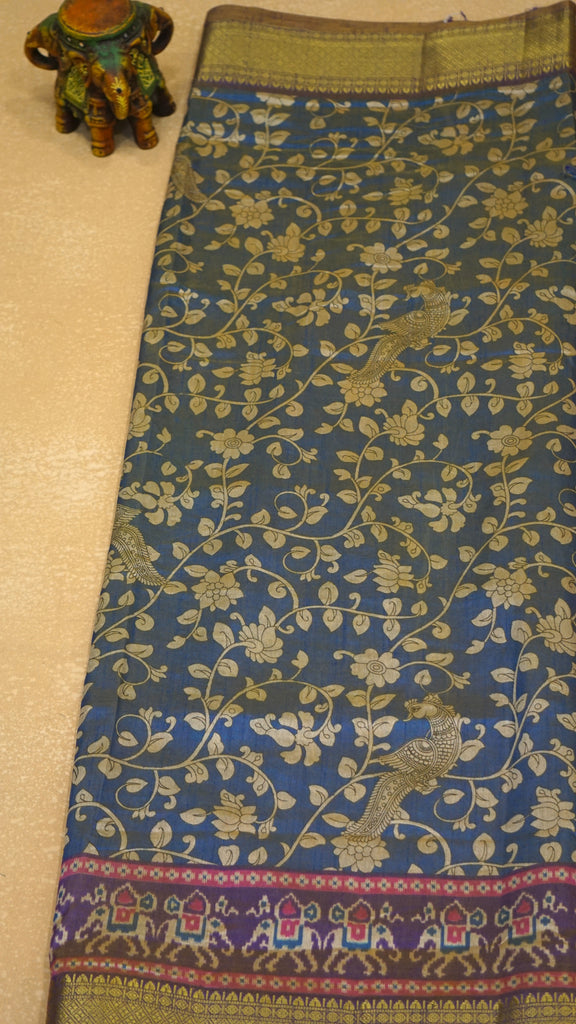 Semi Pattola Saree Kalamkari Print - Blue