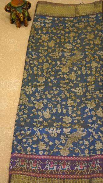 Semi Pattola Saree Kalamkari Print - Blue
